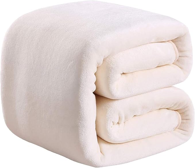 Richave 350GSM Fleece Blankets Twin Size for The Bed Warm Sofa Blanket 66" x 90"(Ivory Twin)