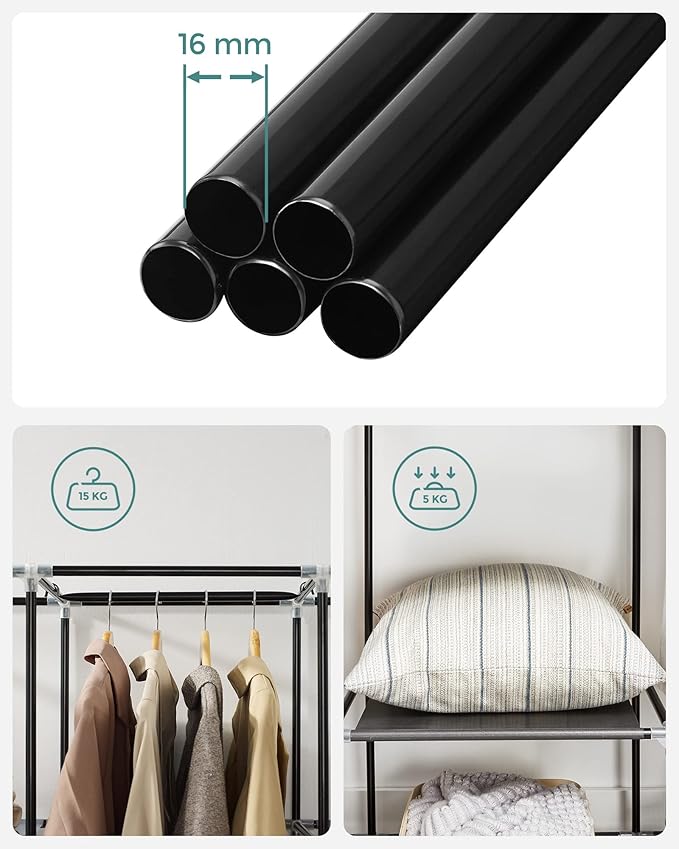 SONGMICS Portable Closet, Clothes Storage Organizer with 10 Shelves, 1 Clothes Hanging Rail, Non-Woven Fabric Closet, Metal Frame, 51 x 17.7 x 66.1 Inches, Grey URYG93G