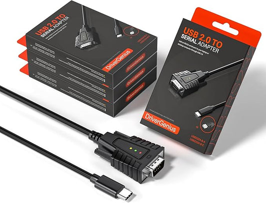 DriverGenius SerialEdgeX Series | USB-C to RS232 (DB9) Adapter with 3 LED Indicators (TX, RX, PWR), Compatible with Windows 11 and macOS 15 【USB232A-B-C, 4-Pack】