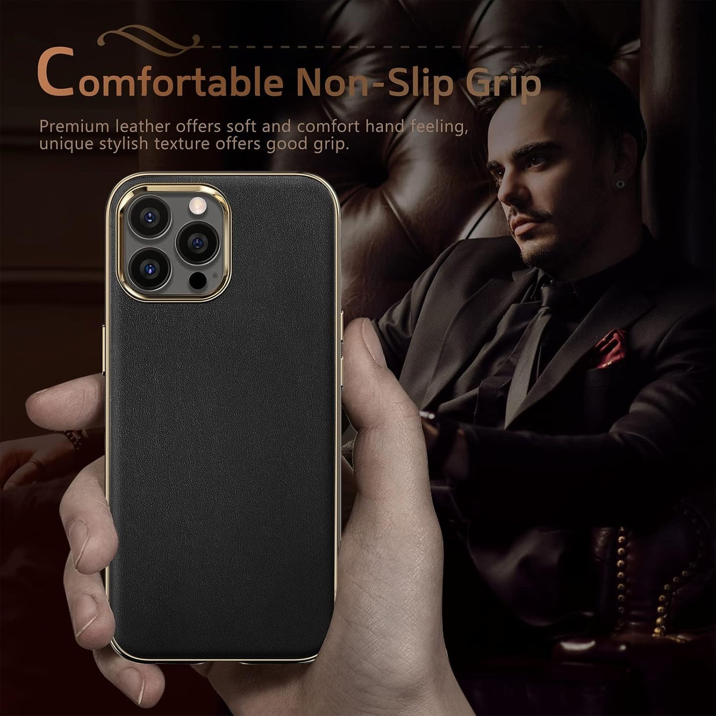 LOHASIC Leather Case for iPhone 13 Pro Max, Premium Slim Classic Cover Soft Grip Shockproof Compatible with 5G 6.7 inch
