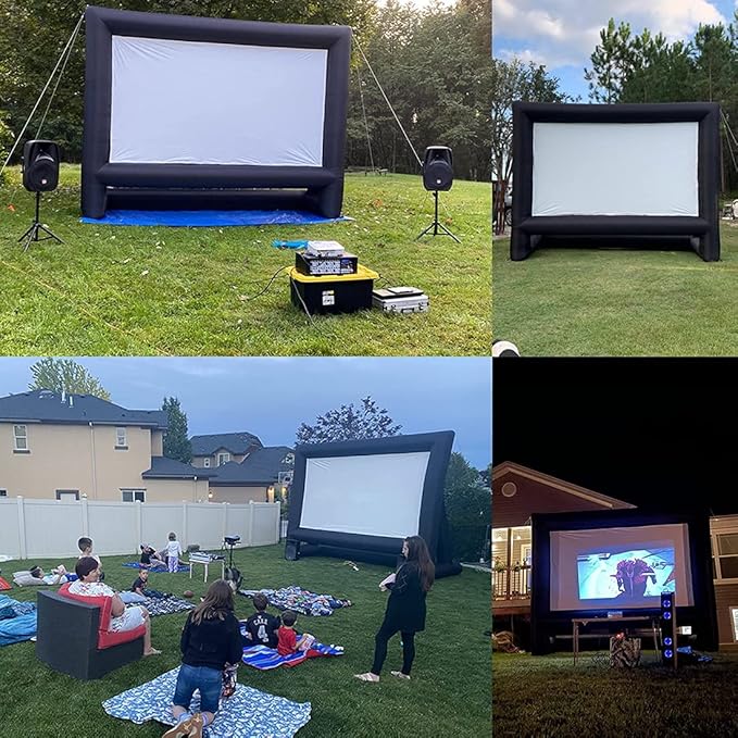 20 Feet Inflatable Movie Screen Outdoor Theater Blow Up Projection Screen with Carry Bag Blower for Front and Rear Projection Home Theater Backyard Pool Fun