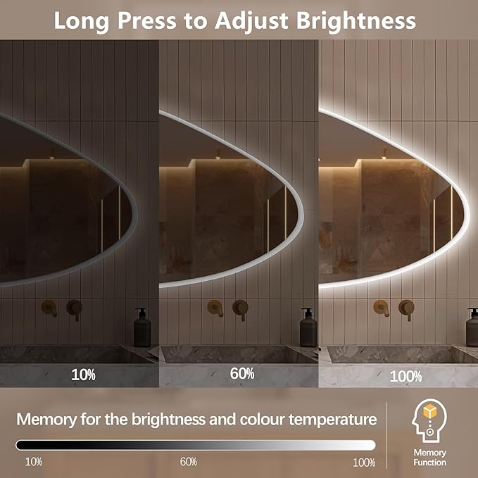 Niccy Irregular LED Bathroom Mirror with Lights, 24"x40" Asymmetrical Backlit-Mirror for Wall Mounted, Bathroom Vanity Mirrors with Memory, Dimmable, 3 Colors, Anti-Fog, IP65 Waterproof