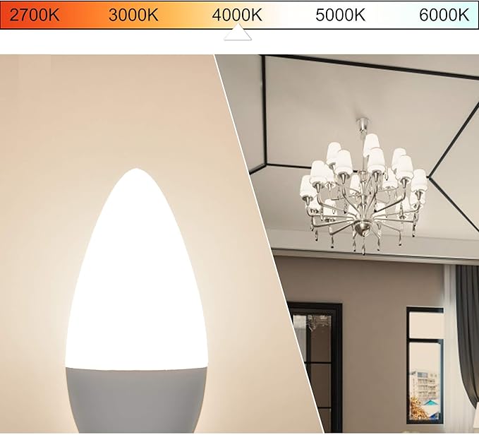 hansang E12 Candelabra LED Bulbs 4000K Daylight Ceiling Fan Light Bulb 6W, 60W Equivalent, Type B Light Bulb for Chandelier, C37 600LM,No-Dimmable 6 Pack