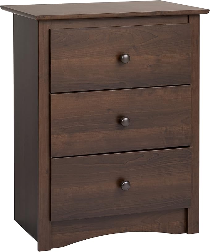 Prepac Sonoma Traditional Tall Nightstand Side Table with 3 Drawers, Functional Tall 3-Drawer Bedside Table 16" D x 23" W x 29" H, Espresso, EDC-2403