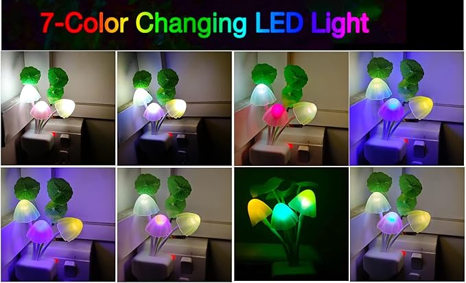 Color Change Led Night Light w/Smart Sensor, Plug-in Night Lights for Kids Adults Cute Mushroom Night Light Lamp Bedroom Home Decor Light Wall Lamps NightLight
