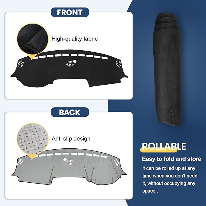 Dashboard Cover Mat Custom Fit for 2019-2023 2024 2025 2026 Dodge Ram 1500 2500 3500 Dash Cover Nonslip Flannel Dash Mat Protector Sunshade No Glare Black