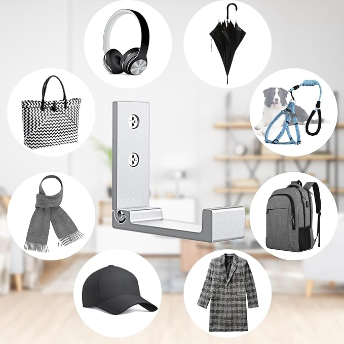 OHIYO 6Pcs Foldable Hooks for Hanging Coat & Bags & Hat & Key Wall Mounted Heavy Duty Aluminum Alloy Folding Coat Hooks with 12pcs Screws for Headphones Holder or Wall Hanger Hook(Matte Silver)