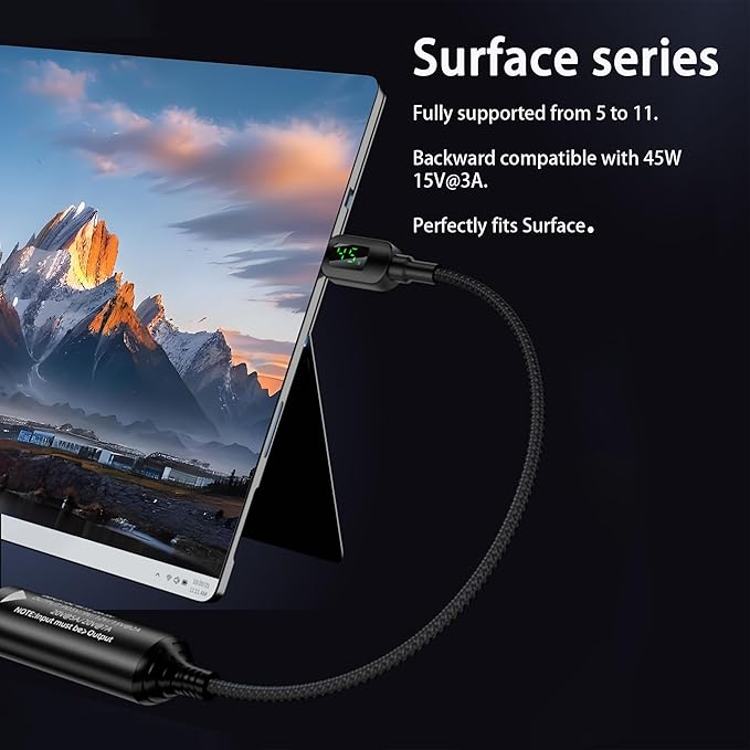 140W DC4530 to USB C PD Cable DC 4.5mm x 3.0mm Female(4.5 x 0.6mm) Input to Type C Male Power Charging Cable with Charging Voltage Current watt Display Real time,for Phones,Tablets,Laptops