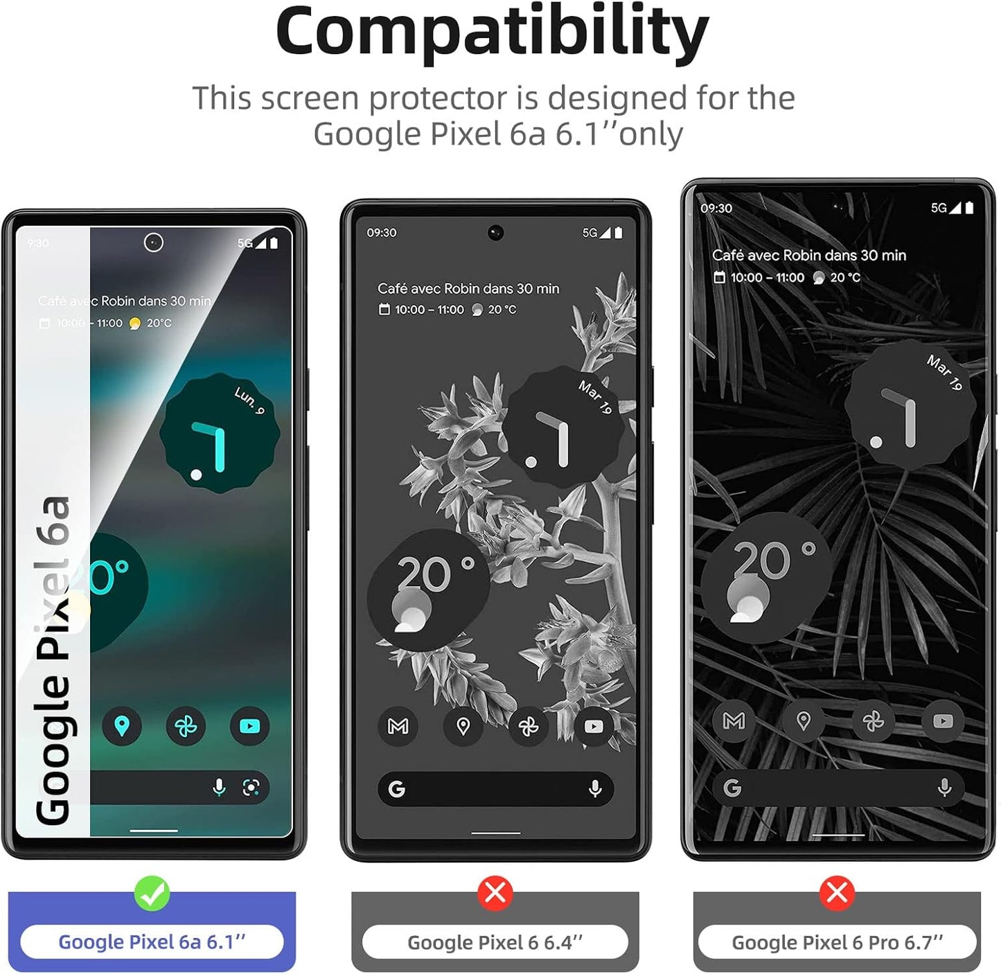 NEW'C Tempered Glass Screen Protector for Google Pixel 6a (6.1") - 3 Pack, Case Friendly, Anti-Scratch, Bubble Free,