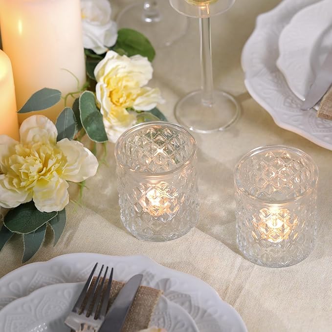 12Pcs Large Votive Candle Holders 2.8 * 3.2in Clear Tea Light Candle Holders Glass Candle Holder for Bridal Shower, Wedding, Table Centerpiece, Party, Home Decor