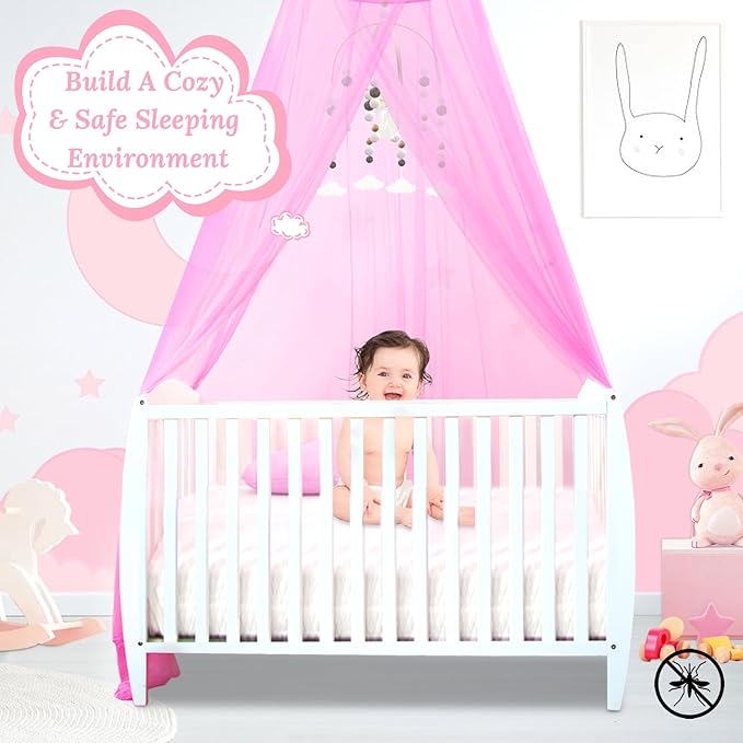 South to East Pink Bed Canopy for Girls, Princess Bed Canopy for Kids Room, Mosquito Net Canopy Girls Beds, Fire Retardant Fabric