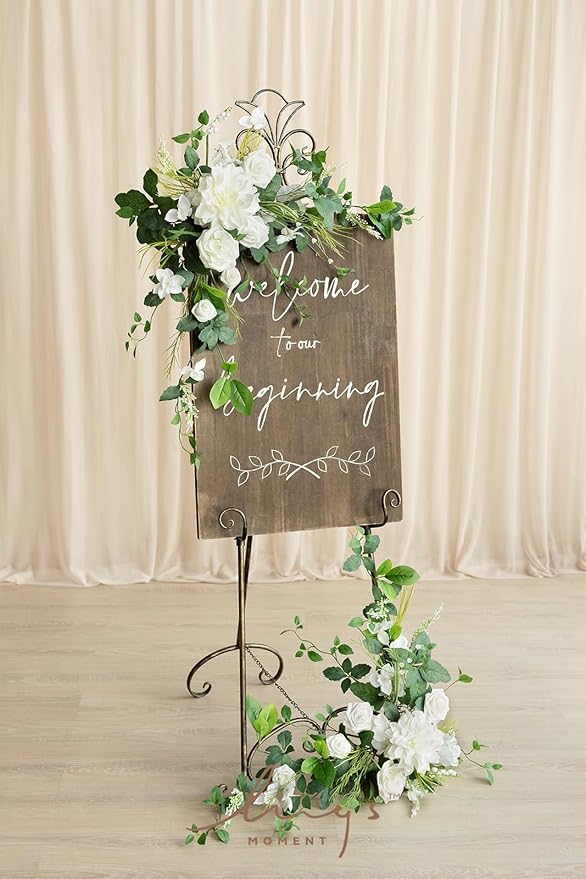 Ling's Moment 2pcs Wedding Flowers Garland Artificial Floral Swag Arch Decorations Greenery Arrangements Lily of The Valley White Ceremony Reception Garden Easel Wall Entryway Outdoor NOT Include Sign
