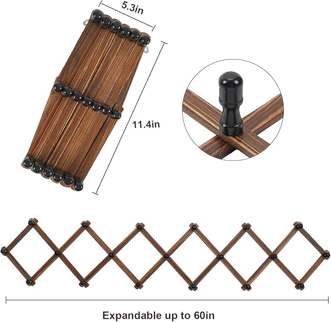 WGFKVAS Expandable Coat Rack, Accordion Wall Hangers, 19 Hooks Wooden Hat Rack Wall Mounted, Hat Hooks for Keys, Coffee Mug, Coats
