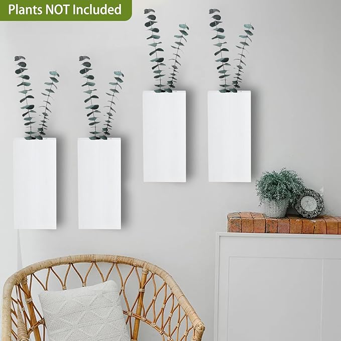 Wood Wall Planters 4 Pack Wood Wall Decor for Dried Flowers and Artificial Greenery Plants - Pocket Wall Vases Hanging Planters for Living Room, Bedroom, Home Decor - White