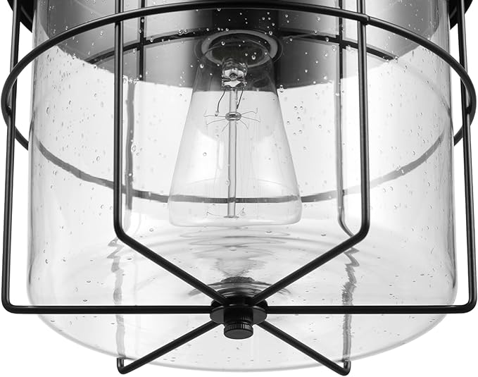 GLOBE Electric 60000162 1-Light Outdoor Flush Mount, Matte Black, Seeded Glass Shade, Thin Frame