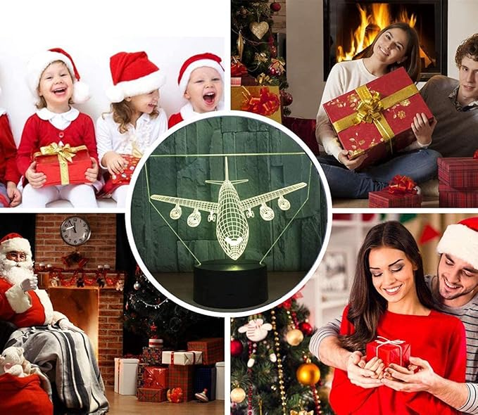 Airplane Night Light 3D Illusion Lamp 16 Color Changing USB Charging/Battery Powered Touch Control with Remote LED Table Desk Decor Lamps Christmas Birthday Gift for Kid Boy Pilot Plane Lover