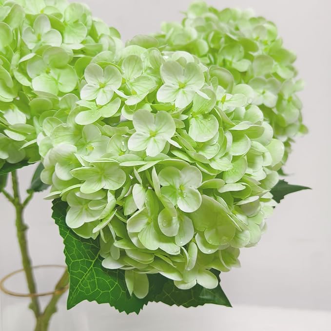 Real Touch Green Hydrangea Artificial Flowers with Stems, Fake Silk Flowers for Outdoors, 3 Pcs Artificial Flowers for Home Decor Wedding Bouquets Centerpieces Vase