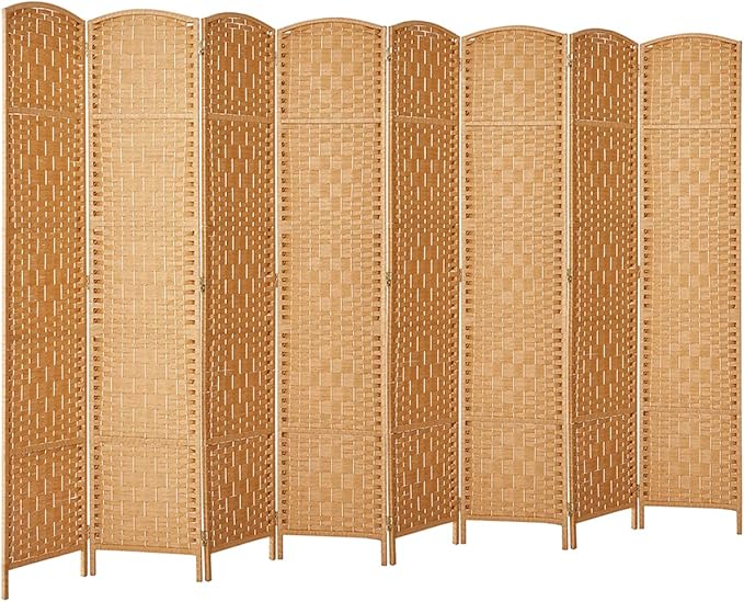 Rose Home Fashion Room Divider, 6 ft Tall Room Dividers and Folding Privacy Screens, 16in Privacy Screen 8 Panel Light Beige Space Temporary Wall Foldable Partition Separation