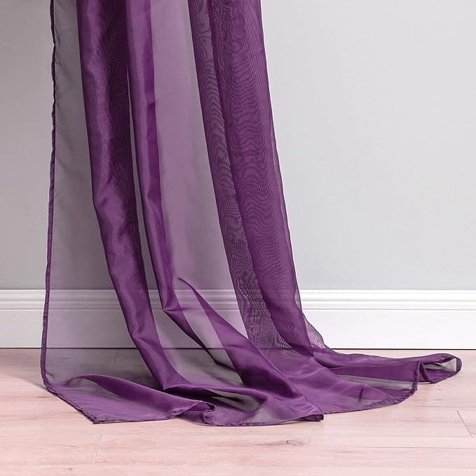 MIULEE Luxury Sheer Voile Elegant Topper Long Window Valance Solid Treatment Swags Drapes for Ceremony Wedding Canopy Bed 54" x 216" Plum Purple