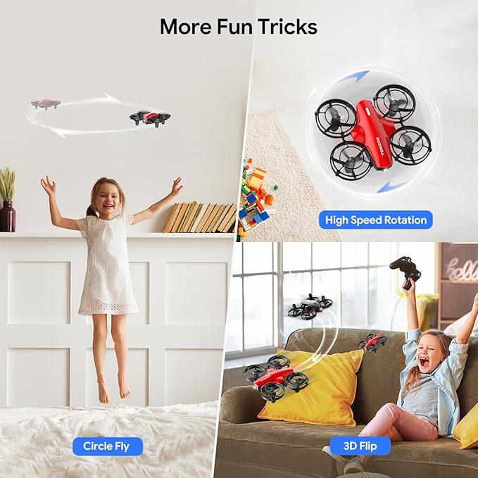 TOMZON A24 Mini Drone for Kids with Battle Mode, Kids Drone with Throw to Go, High Speeds Rotation, Self Spin & 3D Flip, RC Quadcopter with Altitude Hold, Headless Mode, 4 Batteries, Red & Blue 2 Pack