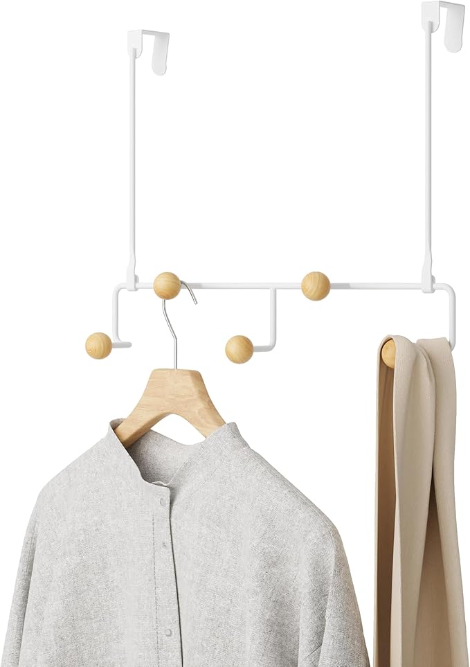 Umbra Estique Over The Door Coat Rack & Multi-Use Organizer, for Coats, Bags, Hats & More, Small, White/Natural (Pack of 3)