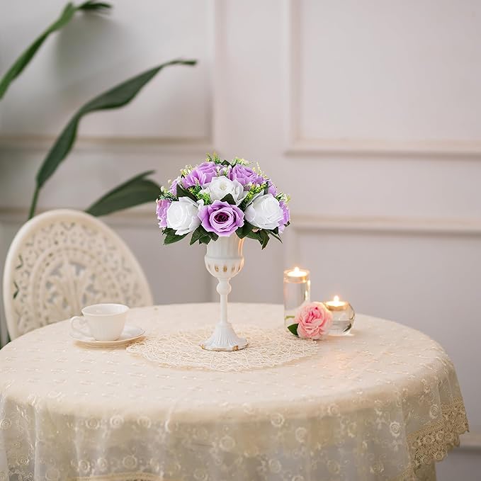 BLOSMON Lilac Purple Flowers Artificial: 2 Pcs Fake Roses Flower Balls Centerpiece for Wedding Table Decoration- Artificial Silk Kissing Bouquet Floral Arrangement for Home Party Event Decor