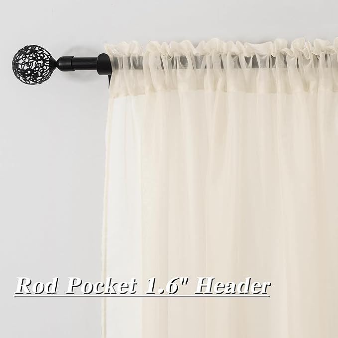 HUTO Beige Peach Sheer Curtains 54 inches Long for Bedroom Top Rod Pocket Sheer Window Panels Curtains for Nursery Living Room 52 by 54 Inch Length Set of 2