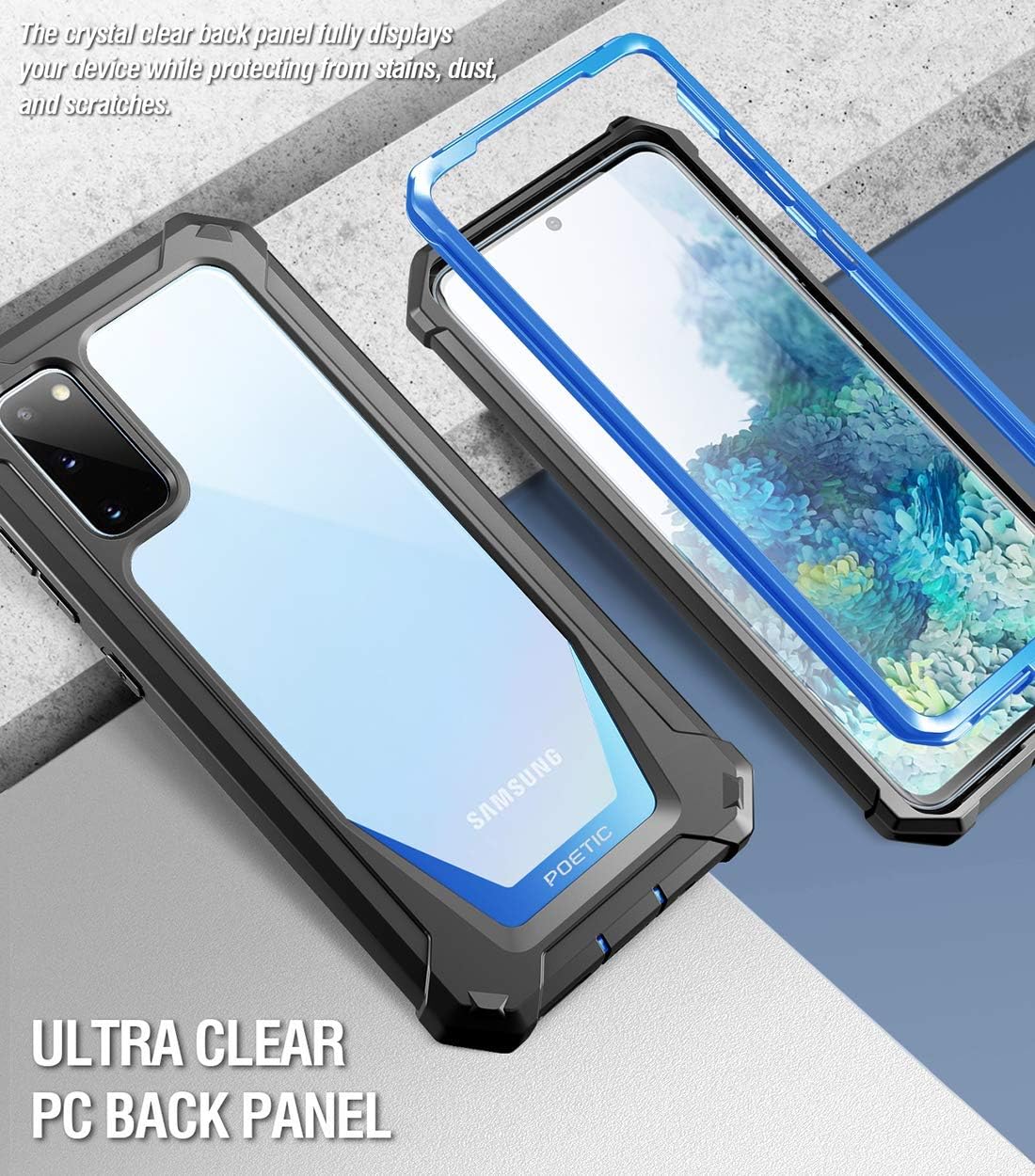 Poetic Guardian Series Case for Samsung Galaxy S20, Full-Body Hybrid Shockproof Bumper Cover, Blue/Clear