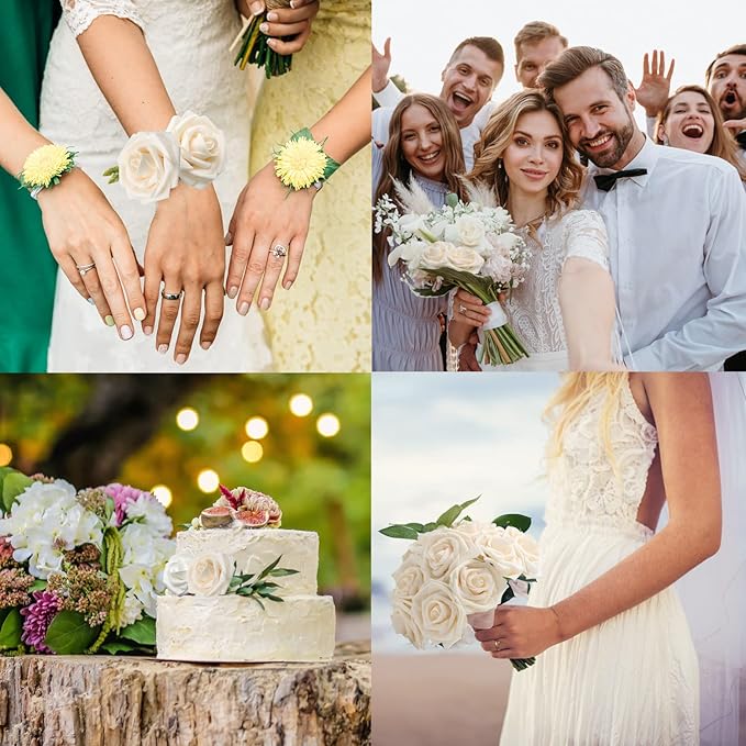 JOYLEX Artificial Flowers Realistic Roses, 50pcs Real Looking Fake Roses with Stem for DIY Wedding Bouquets Centerpieces Bridal Shower Party Home Romantic Decorations (Champagne)