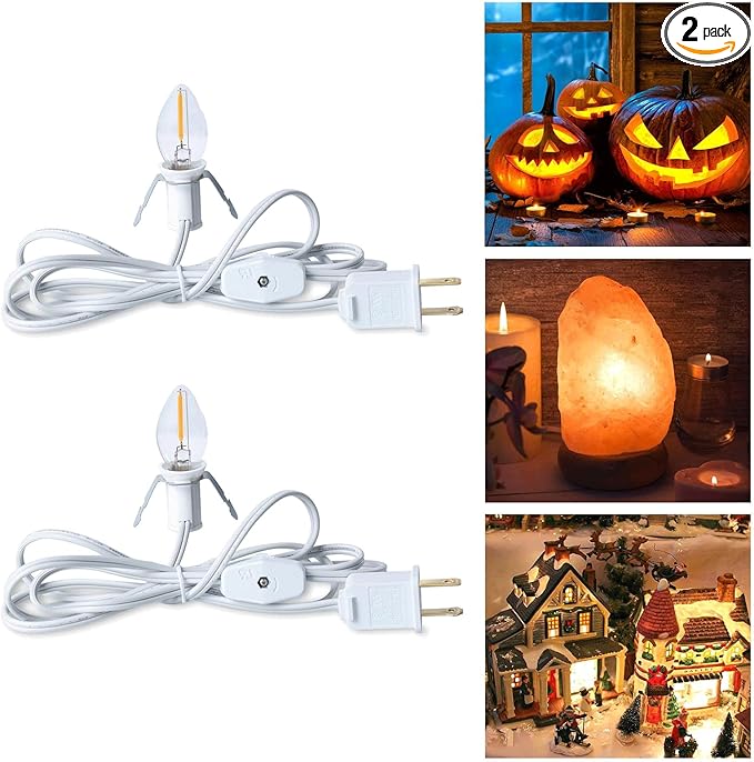 Brightown Accessory Cord with LED Bulb - 6ft Cord with On/Off Switch for Night Lights, Halloween Pumpkin, Blow Mold, Christmas Village House, Holiday Ceramic Trees, Craft Projects, 2 Pack