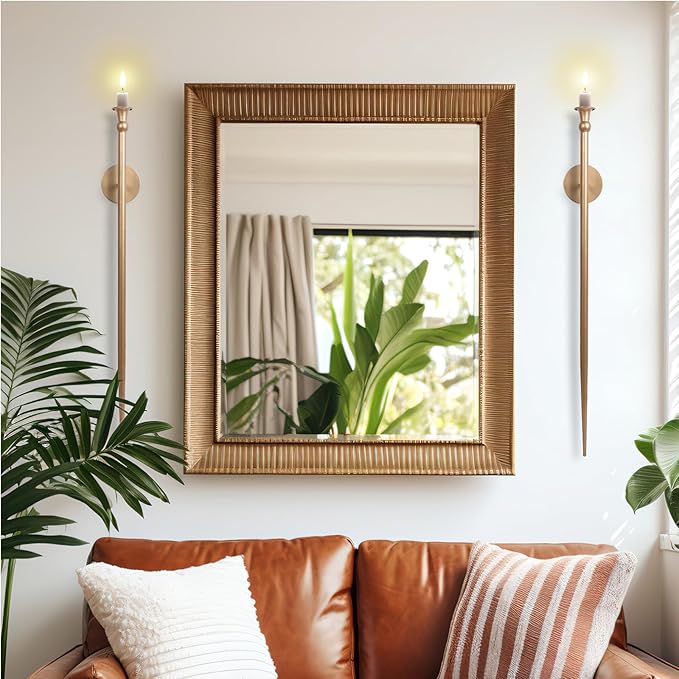 Candle Sconces Long Wall Candle Holder - Set of 2 Gold Long Wall Candle Sconce Retro Chic Wall Sconces Candle Holder Decoration for Dining Room, Living Room, Office, Bathroom