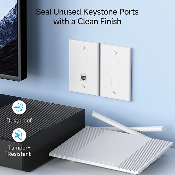 Cable Matters 20-Pack Blank Keystone Jack Inserts in White, Blank Inserts for Keystone Wall Plates/Patch Panels