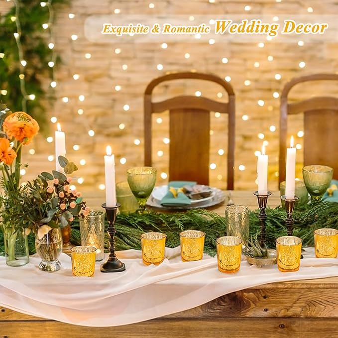 24 Pcs Gold Votive Candle Holders, Speckled Mercury Gold Glass Candle Holder Bulk for Wedding Centerpiece Table Decor, Tea Lights Candle Holder for Valentines Day Decor, Home Decor
