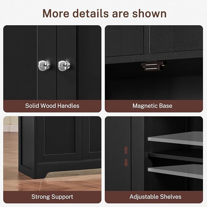 Iwell 57.8" H Tall Storage Cabinet with 2 Drawers & 2 Adjustable Shelves, Kitchen Cabinet with 4 Doors, Tall Cabinet for Living Room, Dining Room, Entryway, Black