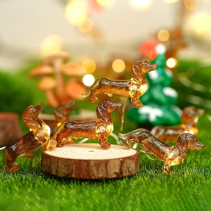 BOHON Dachshund Christmas Lights 10ft 30 LEDs Weiner Dog Christmas Decorations Fairy String Lights with Remote Battery Operated Dachshund Gift for Indoor Party Tree Puppy Pet Themed Ornament