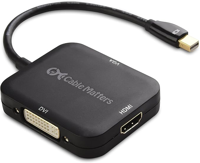 Cable Matters Mini DisplayPort to HDMI Adapter with VGA and DVI 3-in-1 Adapter in Black - Thunderbolt and Thunderbolt 2 Port Compatible - Supporting 4K Resolution via HDMI