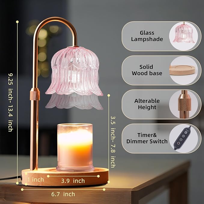 Candle Warmer Lamp with Timer: Flower Shape Wax Lamp Candles No Flame Home Decor Pink Candles Warming Lights