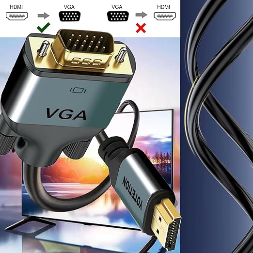 HDMI to VGA 25Ft Cable with IC, Gold-Plated HDMI to VGA Compatible for Computer, Desktop, Laptop, PC, Monitor, Projector,HDTV, Raspberry Pi, Roku, Xbox and More, Green-Gray Aluminum Shell