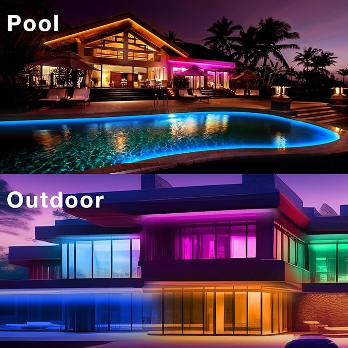 100ft Outdoor LED Strip Lights Waterproof, IP67 Waterproof LED Light Strips with Remote and APP Control, Timing, Music Sync RGB Exterior LED Rope Lights for Outside, Roof, Deck, Balcony, Garden, Pool