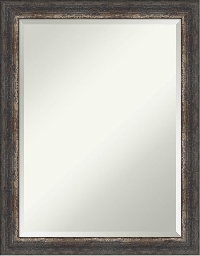 Amanti Art Brown Bathroom Mirror for Over Sink, 27x21 Bark Rustic Char Narrow Rectangle Vanity Mirror, Medium Country Rustic Frame, Hangs Horizonally and Vertically, Bathroom Wall Decor, Beveled Edge