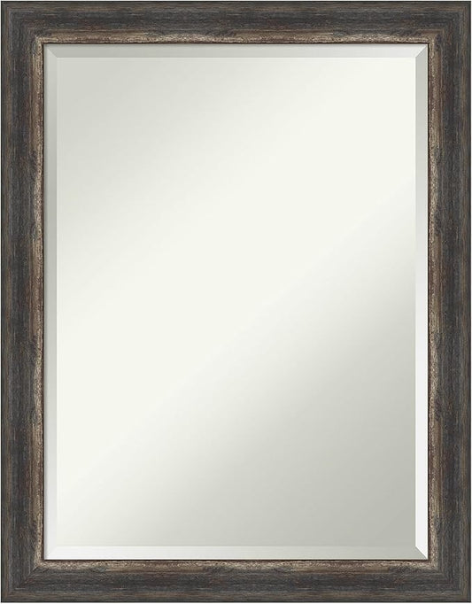 Amanti Art Brown Bathroom Mirror for Over Sink, 27x21 Bark Rustic Char Narrow Rectangle Vanity Mirror, Medium Country Rustic Frame, Hangs Horizonally and Vertically, Bathroom Wall Decor, Beveled Edge