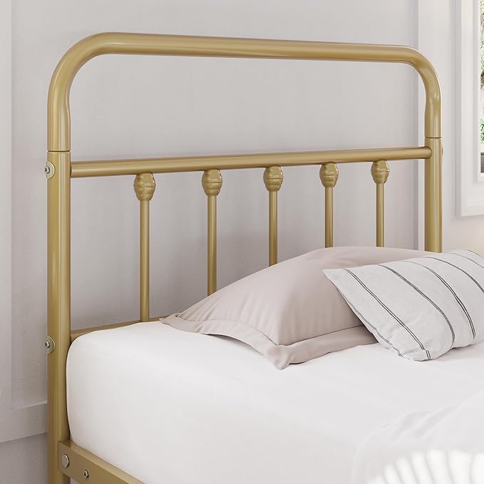 Yaheetech Classic Metal Platform Bed Frame Mattress Foundation with Victorian Style Iron-Art Headboard/Footboard/Under Bed Storage/No Box Spring Needed/Twin Size Antique Gold