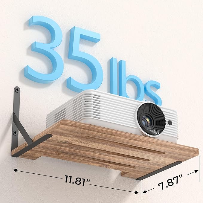 Projector Wall Mount Shelf, 11.81" x 7.87" Floating Shelf for Projector, Router, Modem, Cable Box, Xbox, PS5 - Sturdy Projector Mount Rack Holder Stand