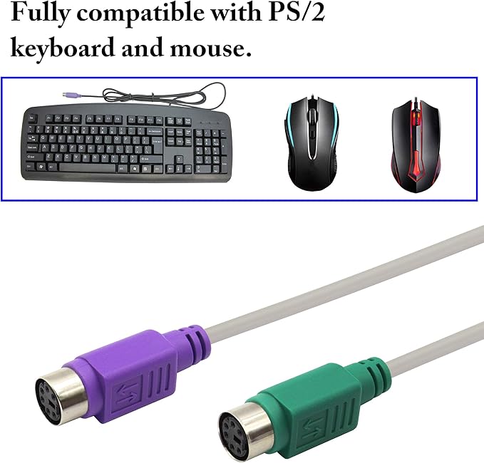zdyCGTime 12Inch White PS/2 to USB Adapter Keyboard Mouse Converter Cable,USB Male to Dual PS2 Female Y Splitter Cable,Support Win98/ME/2000/XP/7/8/8.1,etc.(30cm/1Pack)