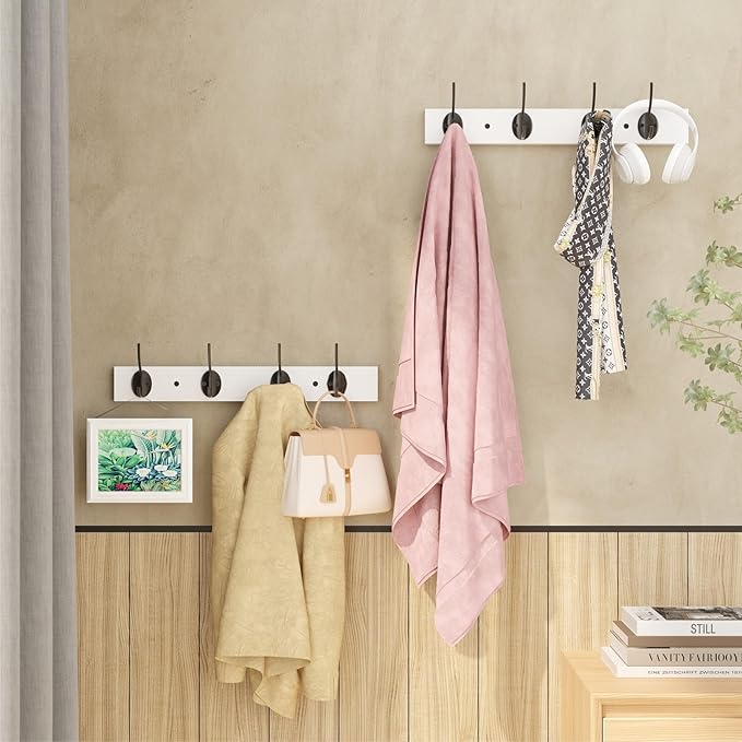 Coat Hooks Wall Mounted, Wooden Hat Rack with 4 Hooks for Entryway, Bathroom,Bedroom(2 Pack,White)