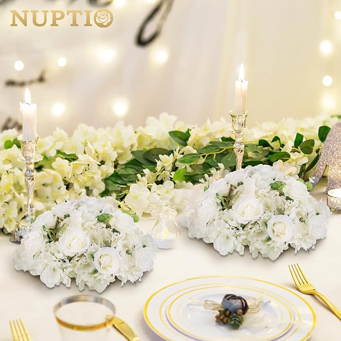 NUPTIO Flower Balls for Wedding Centerpieces - 10 Pcs 14.2 inch Diameter Fake Flower Ball Arrangement Bouquet Party Centerpieces for Tables - White Rose Bouquet Centerpiece Flowers for Wedding Table