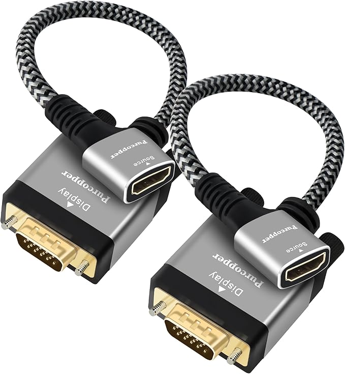Active HDMI to VGA Adapter 2 Pack, Uni-Directional HDMI Female (Source) to VGA Male (Screen) Converter Connector, Nylon Braided, Aluminum Shells for Monitor, PC, Raspberry Pi, Desktop, Projector, Roku