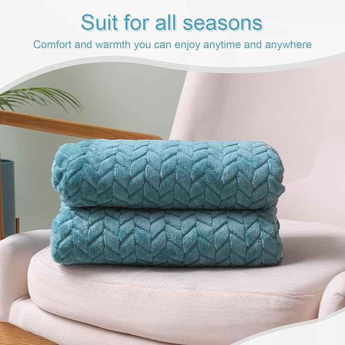 Exclusivo Mezcla Fleece Throw Blanket for Couch, 50x70 Inches Soft Cozy Jacquard Flannel Blankets, Lightweight Fuzzy Plush Warm Throws for Winter, Slate Blue