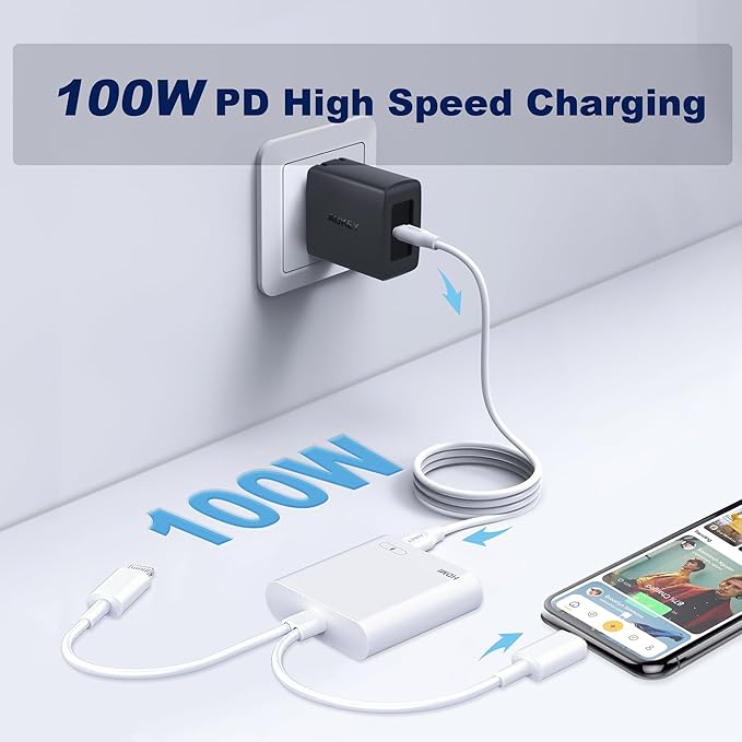 Lightning and USB-C to HDMI Adapter for iPhone to TV, MFi Certified 4K@60Hz Type C to HDMI Adapter with 100W Fast Charge, Lightning to Digital AV adapter for iphone 17/16/15/iPad to TV/Projector