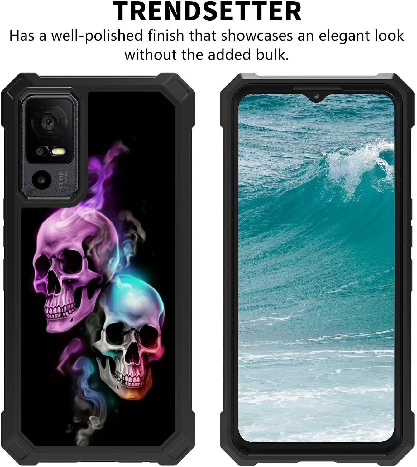 Rossy Case for TCL 40 XE 5G with Tempered Glass Screen Protector, Heavy Duty Shockproof Protective Cover with Skull